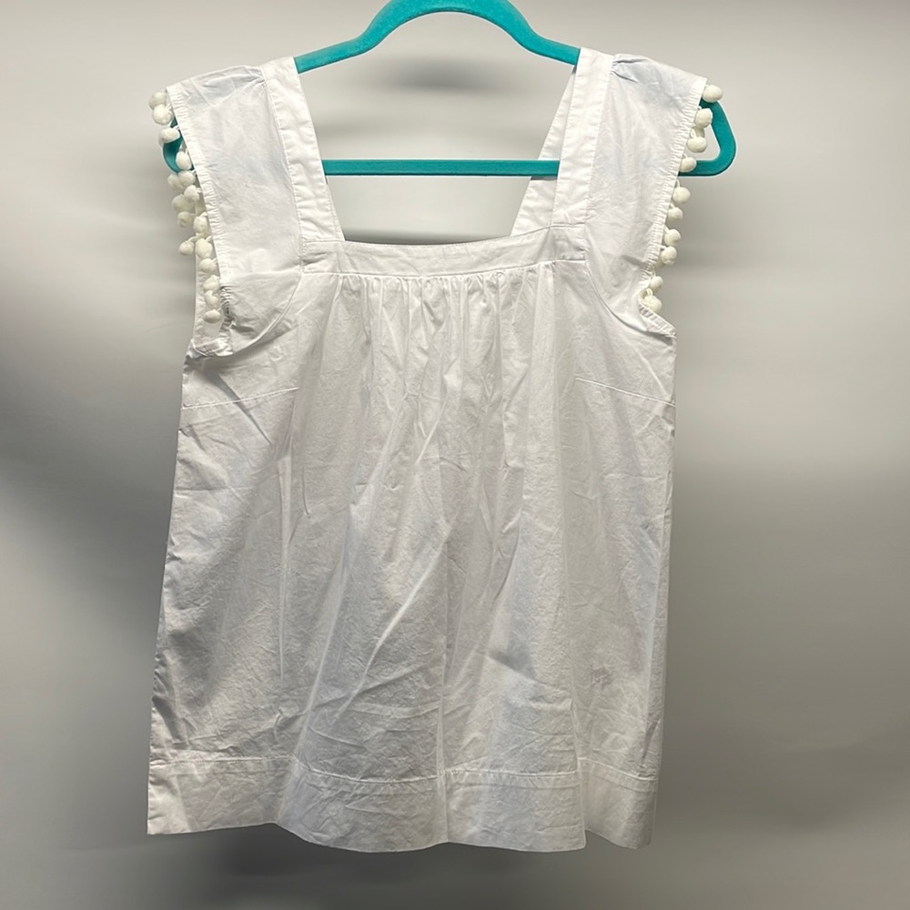 J. Crew White Square Neck Pompom Top - Picture 2 of 6